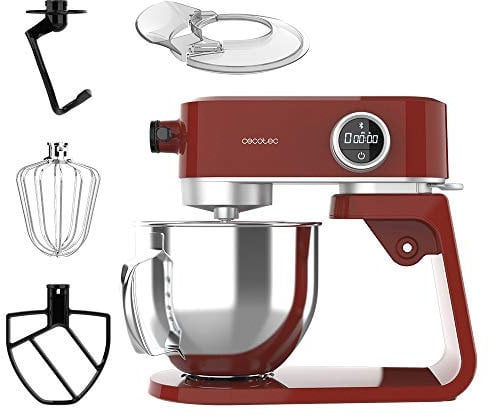 Cecotec Batidora Amasadora Twist&Fusion 4000 Luxury Red. 800 W, Cuerpo de Aluminio fundido, Motor DC, 8 velocidades, Luz LED, Bol de Acero Inoxidable de 5,2 L
