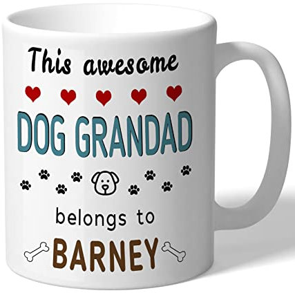 Personalised Mug This Awesome Dog Grandad Belongs to (Dogs Names) for Men, Birthday, Christmas Ceramic 10oz/300ml