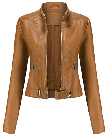 WHZXYDN Veste Courte en Cuir pour Femmes, Printemps Et Automne, Veste à Col Montant, Taille EuropéEnne Beige M