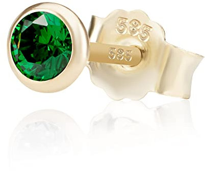 NKlaus Einzel 4,0mm 585 Gelb Gold 14 Karat Ohrstecker Kristall Zirkonia Smaragd Butterfly Verschluss Damen Mädchen 11036