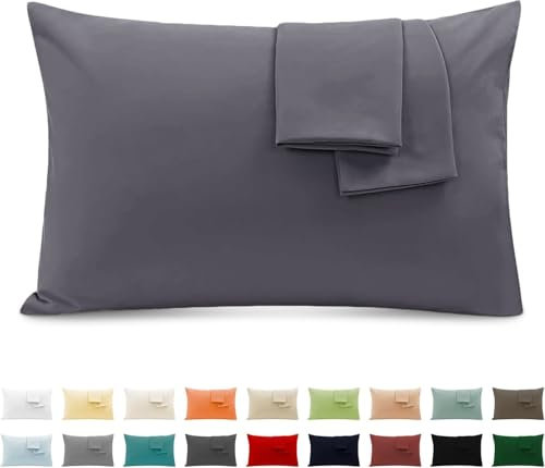 2er Set Kissenbezug 100% Baumwolle 50x70 cm 2 PCS, Superweicher Premium Jersey Kopfkissenbezug, Kissenhülle Dunkelgrau
