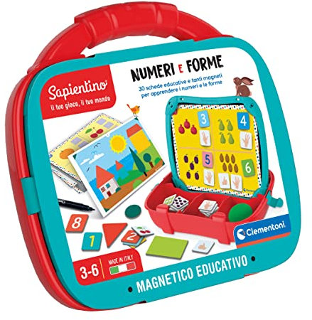 Clementoni Sapientino - Valigetta Magnetica Numeri e Forme, Gioco Educativo per Bambini 3-6 Anni, Apprendimento Matematica e Forme con Magneti Colorati, Made in Italy, Lingua Italiana, 16715