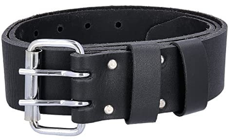 TOUGH MASTER Leather Work Belt, Double Pin 2” Buffalo Saddle Leather Heavy Duty Stitching, Black Men/Women Workwear DIY Belt For Tool Holsters, Pouches