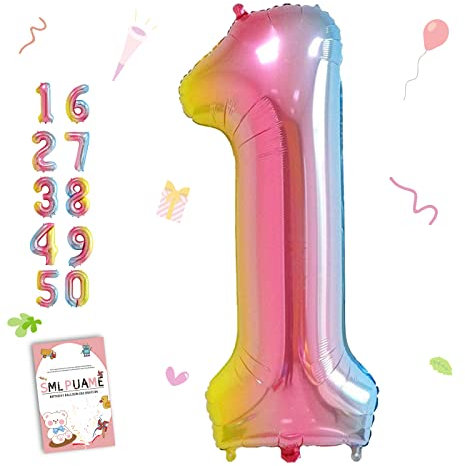 Smlpuame 102cm Folienballon Zahlen Luftballon 0-9 Geburtstag Regenbogen Farbverlauf, Große 1 Ballons für Geburtstagsfeier Feierdekorationen, Heliumfolien Zahlenballons für Hochzeitstag