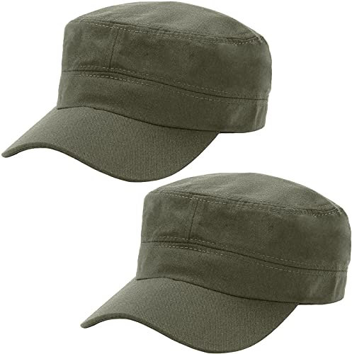2 Pcs Armee Grün Unisex Military Stil Army Cap Verstellbare Baseball Cap Flat Top Cap Sommer Sonnen Kappe für Herren Damen