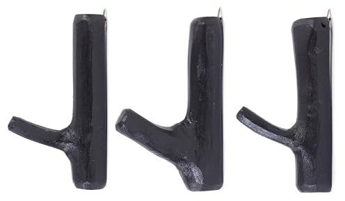 DESIGN DELIGHTS 3er Set GARDEROBENHAKEN Limb | Teakholz Wurzel, ca. 17x10x2,5 cm (HxTxB), Voodoo-Schwarz | Shabby Kleiderhaken, Wandgarderobe, Holzhaken, Wandhaken