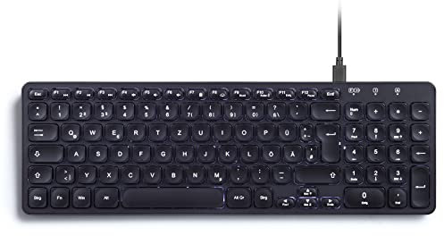 Perixx PERIBOARD-615B, Kabellose 3-in-1 Bluetooth Tastatur - Ultra Slim mit Scherentasten - Integrierte 2 x 2 USB-A und C Hubs - Weiße Hintergrundbeleuchtung - Schwarz- QWERTZ Deutsch