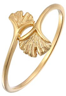 Elli Ring Damen Ginkgo Blatt Natur Offen Verstellbar in 375 Gelbgold