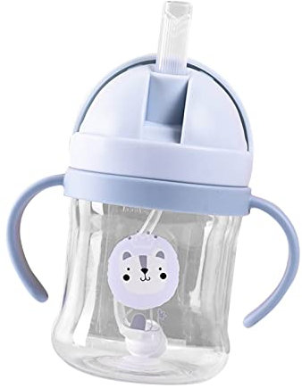 VBESTLIFE Weighted Straw Sippy Cup, 250ml Blue Animal Pattern Leak Proof Infant Handle Flip Cup