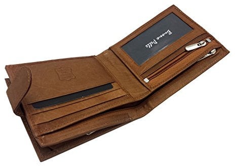 Wallets Mens Slim RFID Blocking Genuine Leather with Zip Coin Pocket, Banknote Compartments, Card Holders Pouch ID Window. Wallet for Men with Gift Box (Distressed Brown)