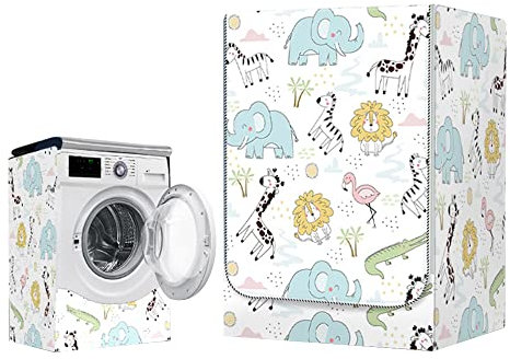 Odot Washer Dustproof Cover Front Load, Washing Machine Dryer Protector Sunscreen Waterproof Tumble Dryer Case Protective Cover for Most Front Loadi (S-capacity 6~7.5kg,yellow lion)