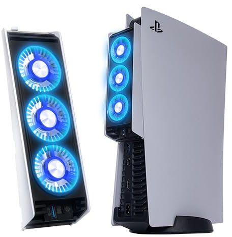 PS5 Cooling Fan, Horizontal PS5 Cooler Fan with LED Light, Comaptible with PS5 Digital Edition or Discs Edition (NOT for PS5 Slim)