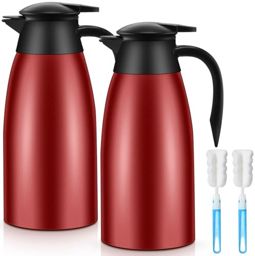 Norme 2 Pcs 68 oz Thermal Coffee Carafe Insulated Stainless Steel Coffee Carafe for Hot Liquids Vacuum Thermal Pot Creamer Carafe Dispenser with Brushes Keeping Hot 12 Hours(Wine Red), RUX-NORME-0609