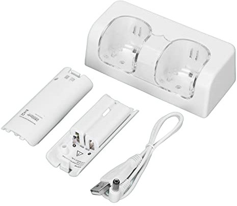 Leapiture Remote-Ladegerät, wiederaufladbare Akku-Ladestation mit 2er-Pack 2800 mAh Dual-Akku-Ladestation für Wii-Spiel-Fernbedienung(Weiß)