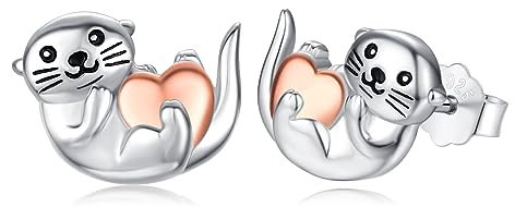 StoryEtain Otter Ohrringe 925 Sterling Silber Seeotter Ohrstecker Ozean Seeotter Schmuck Geschenk für Kinder Mädchen Damen