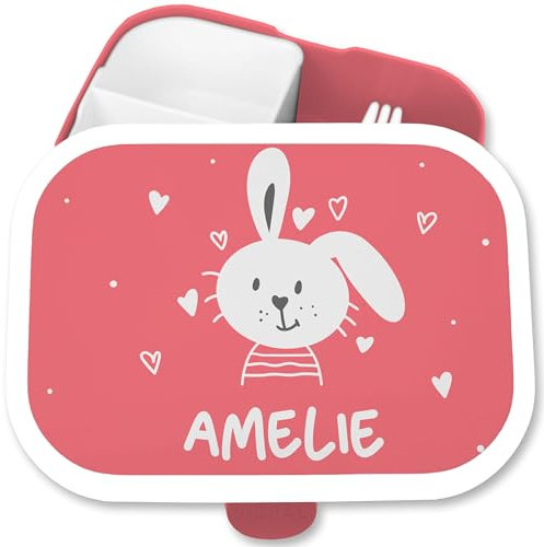 Brotdose Kinder Campus für Mepal - Hasen - Weißer Hase Langohr Bunny Rabbit - 750 ml - Rosa - brotdosen kindergarten hasenmotiv brotzeitbox personalisierte tiere fächern mädchen tier kita name