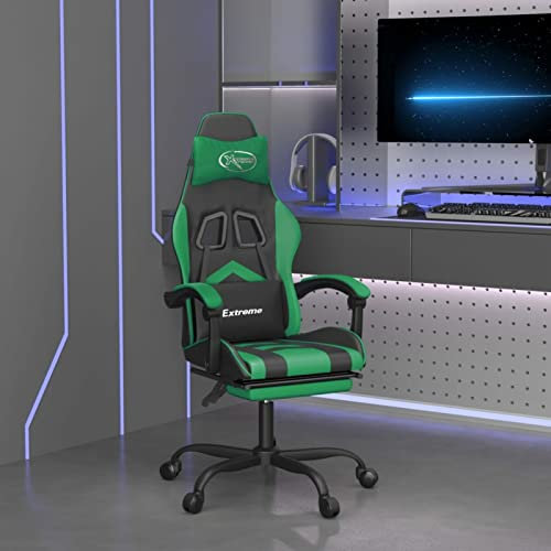 JUNZAI Gaming-Stuhl mit Fußstütze, Pc Stuhl, Gaming Sessel, Gamerstuhl, Stühle Fürs Arbeitszimmer, Stühle Für Gaming, Computerstuhl, Playstation Sessel, Schwarz und Grün Kunstleder