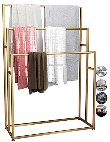 VASDEV Porte-Serviettes autoportant, Porte-Serviettes pour Salle de Bain, Porte-Serviettes sur Pied en métal/doré (doré)