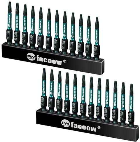 Facoow T10 Torx Bit Set: 24-Piece, 2 Long Impact Torque Set with Magnetic Torx & Star Bits, S2 Alloy Steel