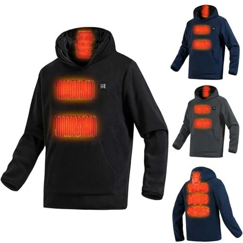 Heated Hoodie for Men USB Rechargeable Heated Sweatshirt 6 Heating Zones Heated Body Warmer with 3 Temperature Levels Unisex Thermal Sweatshirt Soft Lightweight Hooded Pullover Riding Hunting Golf