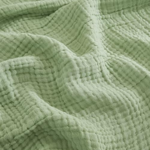 EMME Baumwolldecke 100% Musselin Decke Erwachsene, Sofadecken Atmungsaktive Weiche Decke Alle Jahreszeiten Vorgewaschen Couch Decken Baumwolle Tagesdecke, 127 x 177 cm,Gras Grün