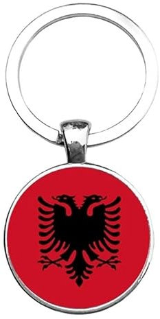 Art Attack Albanian Flag Keychain, Albania Eagle National Team Items Map Country Charm Pendant Key Chain Ring (Silver), Silver, S