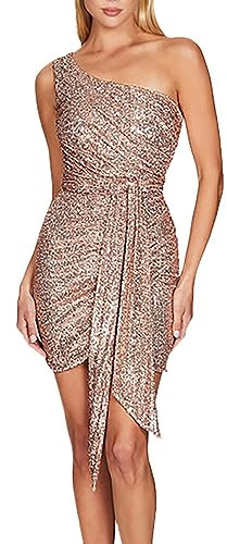 AMDOLE Robe plissée à paillettes pour femme, rose gold, M