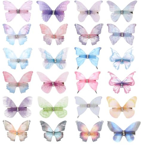 Haarspangen Mädchen 24 Stück Haarschmuck Mädchen Schmetterling Haarklammer, Mädchen Damen Haarschmuck, 3D Schmetterling Haarspange Haar Clips Set, Kopfschmuck für Braut Hochzeit Accessoire