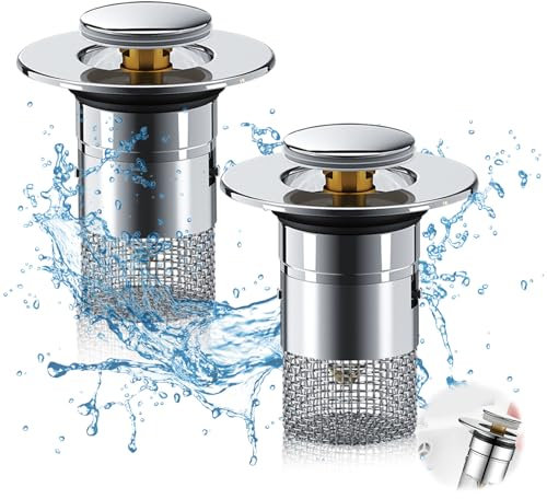 Lithyc Paquet de 2 Bouchons D'éVier, CréPine D'éVier,Tamis Anti-Clogging,Pop Up Lavabo,Bouchon Universel Lavabo, CréPine de Vidange en Acier Inoxydable pour Cuisine, Salle de Bain Et Balcon (34-40mm)