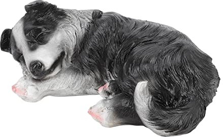 shenruifa Statues de Chiot Sculptures en Résine Synthétique Imperméable Bordure Collie Statue Ornement pour Jardin Extérieur