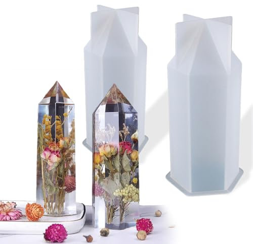 BIGEBO Stampi in resina a forma di torre di cristallo, 2 stampi grandi in silicone per resina epossidica, 2 diverse dimensioni, per fai da te, bouquet di nozze, conservazione di fiori, decorazioni per