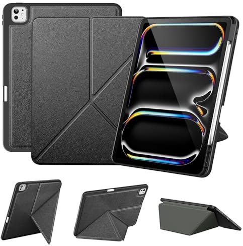 VIKESI für iPad Pro 13 Zoll M4 Hülle 2024, Origami-Hülle mit Mehrfachfaltung, Ständer mit Mehreren Winkeln, Apple Pencil-Halter, unterstützt Auto Wake/Sleep-Schwarz