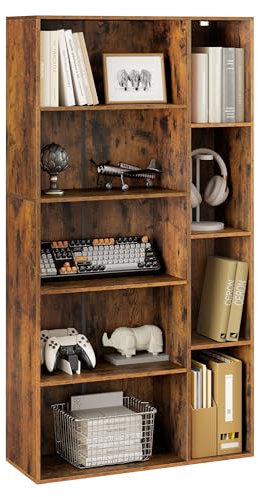 eSituro Bücherregal, offener Bücherschrank, mit 9 Fächern, freistehendes Regal, Standregal Büroregal, für Wohnzimmer Arbeitszimmer Büro, 80x150x30 cm, Rustikales Braun, SBKC0064