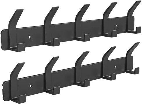 Sarsumir 2 Pack Coat Hooks Over Door Hanger Wall Mounted with 5 Hooks Door Hooks for Front Bedroom Coats Jackets Purses Bags Clothes Towels Coat Rack, Dark Black