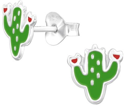 Monkimau Kaktus Kinder Ohrringe | 925 Silber | Mädchen Ohrstecker Schmuck | Hypoallergen & Nickelfrei | Kinderohrringe Geschenkidee