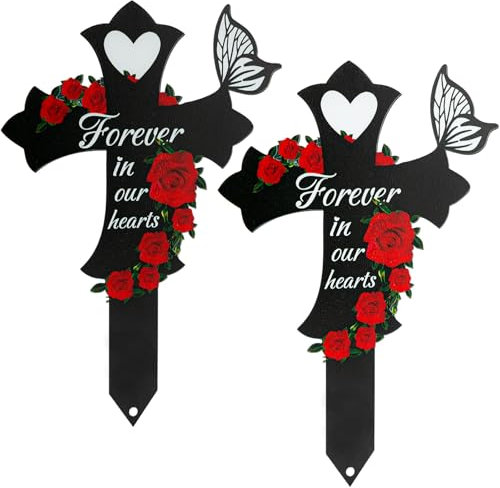 JMZYJZH Friedhofsdekorationen für Grab, Grabdekorationen für Friedhof, Sohn, Mutter, Kreuz-Grabmarkierungen für Friedhof, 2 Stück