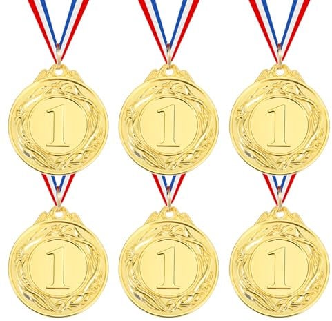 Grevosea 6 Stück Gewinner Medaillen Metall Medaille 1.Medaillen Auszeichnungen Metall Medaille Sieger Medaillen für Sport,Wettbewerbe Auszeichnungen,Party,Trophäen Medaillen