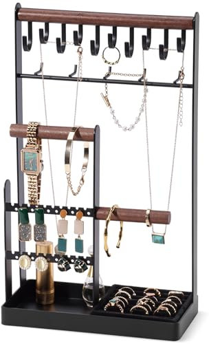 ProCase Schmuckständer Schmuckhalter Schmuckbaum, Schmuck Organizer Ketten Aufbewahrung Ständer Ohrringständer Schmuckaufbewahrung Kettenhalter Jewelry Stand für Halsketten Armbänder Ringe -Schwarz/L