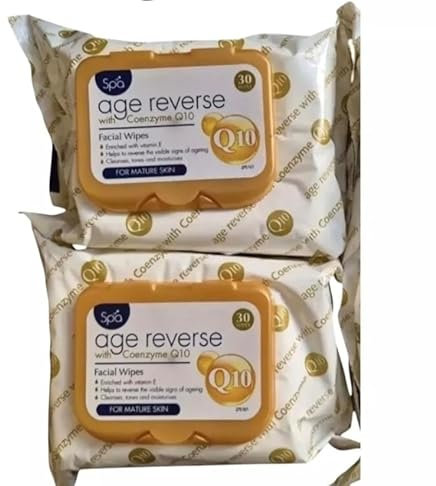 Spa Age Reverse Facial Wipes with Coenzyme Q10, 30 Wipes, 2 Pack, For Mature Skin