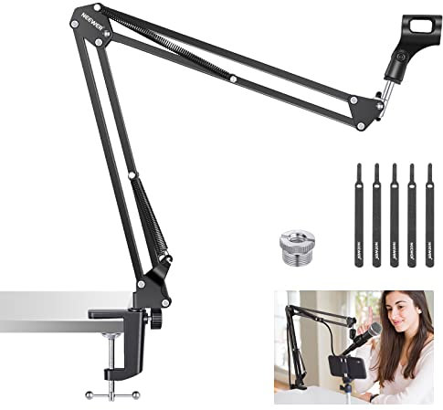 NEEWER Soporte para Brazo de micrófono, Soporte para Colgar Tijeras, micrófono con Tornillo de 3/8 a 5/8 y Bridas, Compatible con Yeti Snowball Yeti X Quadcast y Otros micrófonos, (Negro)