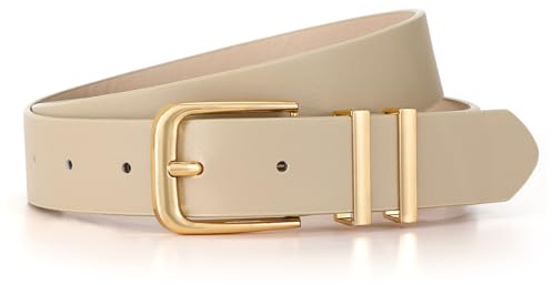 JASGOOD Ceinture Femme Mode Ceinture en Cuir Élégant pour Femme avec Boucle Dorée pour Jeans Pantalons Robes,Beige,M:110cm