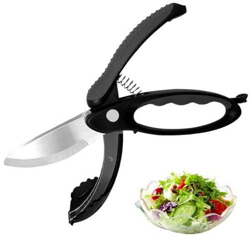 Salad Chopper Stainless Steel Blade Salad Scissors Heavy Duty Kitchen Lettuce Chopper Kitchen Vegetable for Tossing and Chopping in Bowl Black