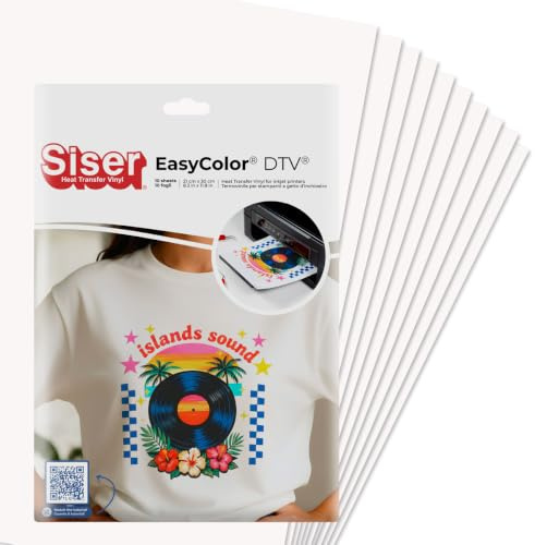 Siser Craft Pack Easy Color DTV - Set of 10 Sheets A4 by Thermovinyl Compatible with Inkjet Inkjet Printers, Printable Iron-On Vinyl