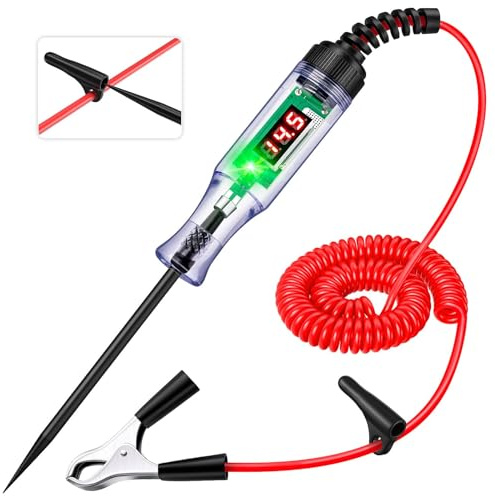 FEAOXYO Heavy Duty Automotive Circuit Tester 5-90V Test Light, Digital LED Voltage Tester with Voltmeter, Dual Polarity Indicator & Stainless Probe for Car, Truck, RV, Boat Electrical Fuse Testing