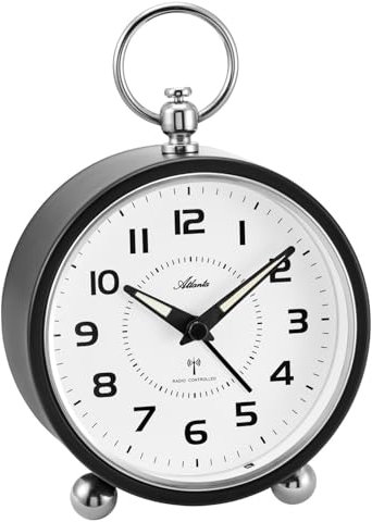 Atlanta Großer Funkwecker Retro Design Metallgehäuse Analog Licht Snooze Crescendo Zahlen - 1836/7 (Schwarz)