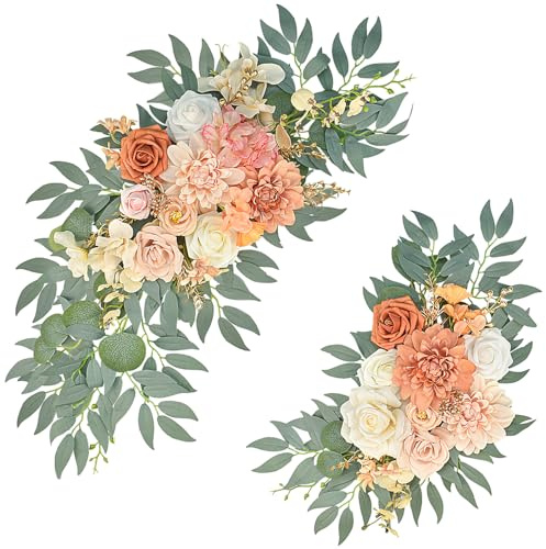 Finphoon Burnt Orange Artificial Wedding Arch Flowers Set of 2, Fall Wedding Arch Floral Swags for Ceremony, Reception Welcome Sign, Backdrop Decoration