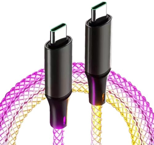 Jurqqer USB C to USB C Cable 3.3FT, 60W LED Light Up RGB Type C Fast Charging Cable Compatible with Nintendo Switch/iPhone 16 15 Pro/Samsung S25 /MacBook/iPad and More