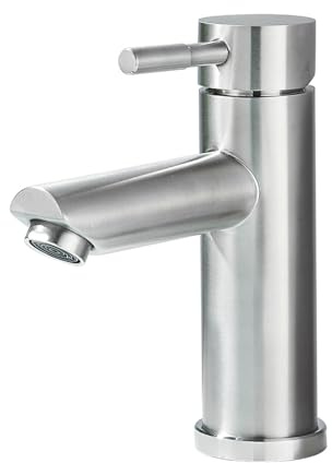 Grifo de baño monomando para baño o lavabo, agua fría, con manguera de conexión de 60 cm, cepillado