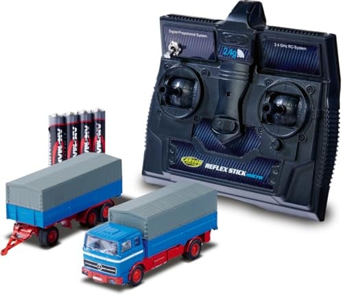 Carson 1:87 MB 1620 Plane mit Anhänger 100% RTR blau - Fahrfertiges Modell, RC Auto, H0 Auto,RC Modell,Diorama Fahrzeug, Ferngesteuerter LKW, Remote Controled Truck