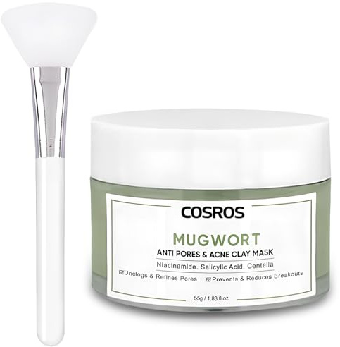 Masque Argile Verte avec un Pinceau en Silicone Masque Visage Anti-boutons Points Noirs et Contre l'acné soins pour le Visage Nettoyage en Profondeur des Pores Traitement de l'Acné Skin Care 55g